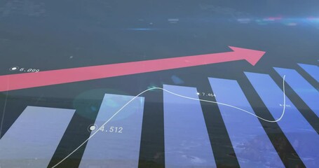 Poster - Bars sliding up on dark backdrop, red arrow sweeping right, white line tracing peaks on dashboard