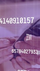 Poster - Animation of data processing over caucasian woman paying with terminal