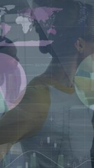 Poster - Animation of graphs and data processing over fans at sports stadium