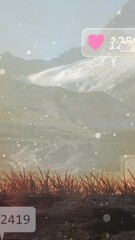 Poster - Animation of social media icons over landscape at sunset