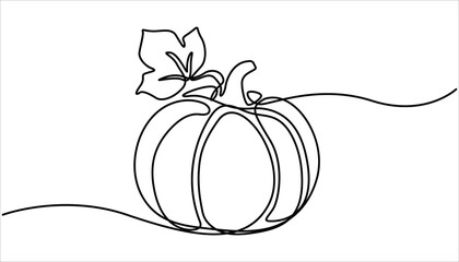 Poster - One continuous line drawing of pumpkin fruit illustration. Fresh pumpkin in single line draw illustration. Pumpkin monoline design, Pumpkin Continuous Line Drawing Halloween Autumn Harvest One Line 