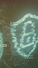 Poster - Animation of security padlock and biometric fingerprint scanner over world map and data processing