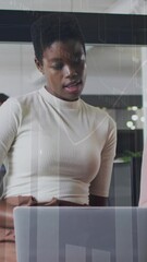 Poster - Animation of financial data processing over diverse business people at office