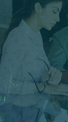 Poster - Animation of financial data processing over business people in office