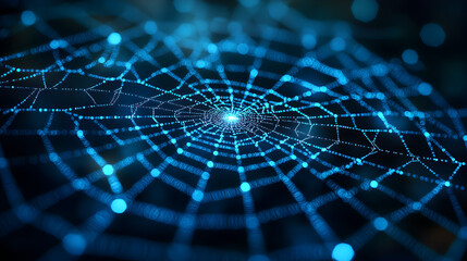 Highly detailed illustration of an intricate blue spider web showcasing fine delicate strands and symmetrical geometric patterns with vibrant color and realistic texture 89969726 3