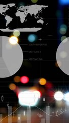 Poster - Animation of multiple graphs and computer language moving over lens flares in city at night