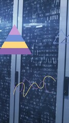 Poster - Animation of statistical data processing and light spot against computer server room