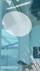 Poster - Animation of statistical data processing over man smiling while using smartphone at office