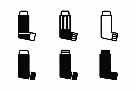 set of Asthma Inhaler icon silhouette vector illustration