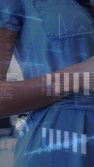 Poster - Animation of financial data processing over caucasian woman using smartphone