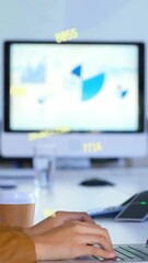 Poster - Animation of data processing over businesswoman using laptop in office