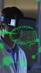 Poster - Animation of data processing with brains and molecules over caucasian male doctor using vr headset