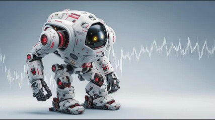 Poster - Modern robotic system depicting intelligent machine capable of analyzing business operations and identifying inefficiencies. Diagnostic AI Robot with Waveform Analysis – Animated Video Versio