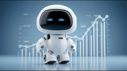 Poster - Innovative robot standing in front of graph displaying data analysis for bond allocation in business investment strategies. Smart AI Robot with Investment Graph – Animated Video Version

