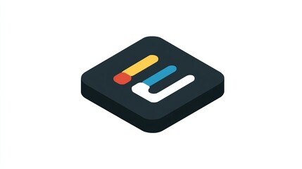 Poster - Isometric dark-grey square icon featuring a stylized 
