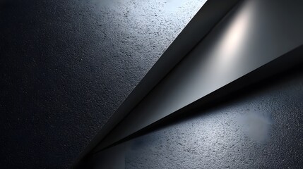 Poster - A minimalist abstract geometric background in shades of black featuring sharp modern edges and a soft subtle light reflection creating a sleek and sophisticated visual composition