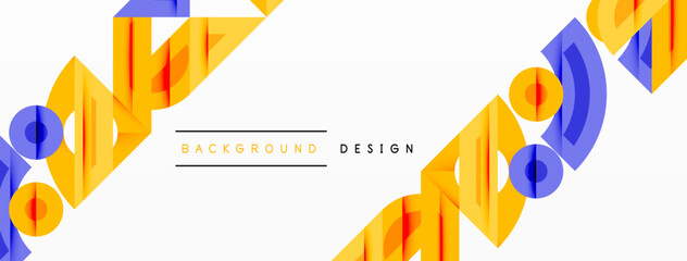 Poster - Abstract geometric shapes, yellow, blue, orange. Minimalist design with repeating patterns. Clean background, modern aesthetic.