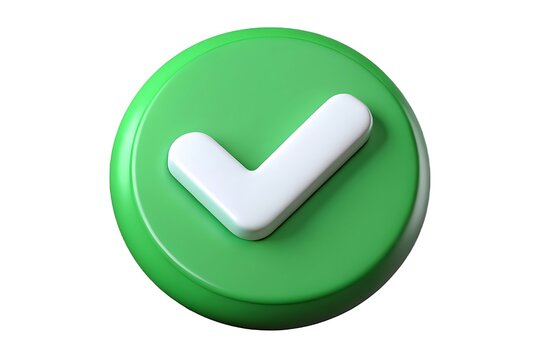 Green circle with white checkmark symbol isolated on white background 3 D rendering of approval