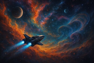 Wall Mural - Interstellar journey through nebula clouds with cosmic phenomena and stellar formations