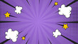 © QalbQuill - Purple comic book background with stars, speech bubbles, and rays perfect for vibrant designs related to comics, superheroes, or communication.