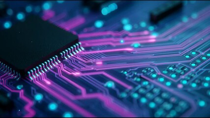 Leinwandbilder - A computer chip is shown in a purple and blue color