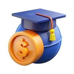 Aufkleber - 3d graduation cap with dollar coin isolated on transparent background