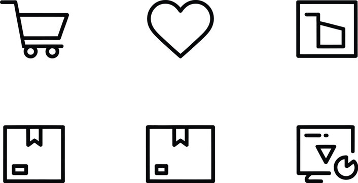 Six black outline icons arranged in two rows on a white background view