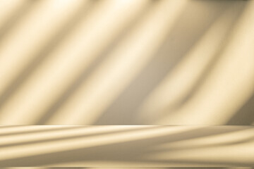 Fototapete - Wall interior background, studio and backdrops show products. with leaf shadow from window color beige and white. background for text insertion and presentation of product	
