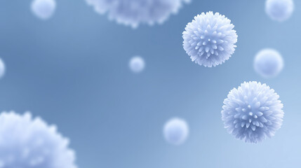 Poster - Abstract illustration of floating particles on a soft blue background, featuring intricate textures and organic shapes, creating a visually engaging and dynamic composition.