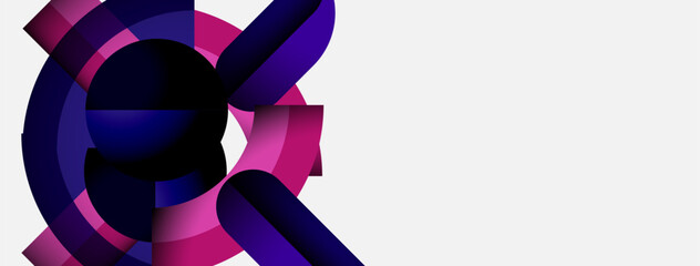 Poster - Abstract geometric design. Purple, pink, navy shapes overlap creating dynamic visual effect. Minimalist composition, clean background.