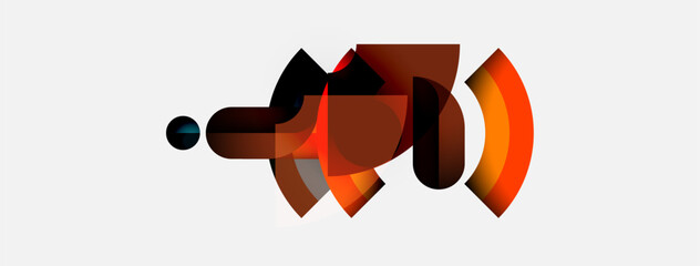 Poster - Abstract graphic features layered orange shapes, dark circle. Minimalist design on white background. Modern aesthetic.