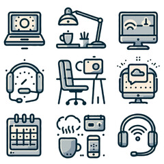Poster - minimalist vector illustrations representing remote work essentials