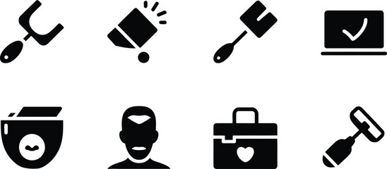 Fototapete - A collection of eight different black glyph icons arranged on a white background