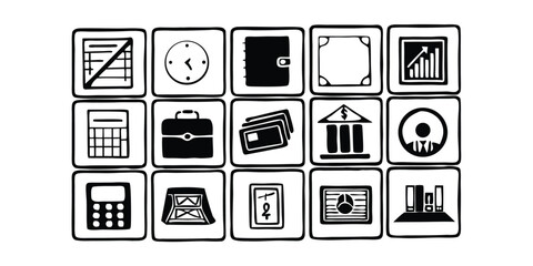 Fototapete - Extensive business icon set featuring modern line art style perfect for websites apps presentations and marketing materials providing a comprehensive visual language for various business