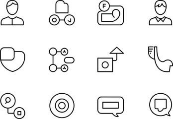Aufkleber - Twelve line art icons representing various concepts and symbols on white
