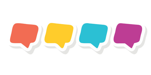 Fototapete - A vibrant collection of sticker style speech bubbles featuring a range of colors like red green blue yellow cyan and magenta ideal for adding playful