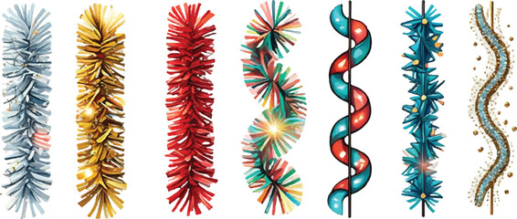 Poster - Eight Vibrant Festive Garlands Set Isolated on White Backgrounds P N G Transparent Cutout Clipping Path Social Media Full H D Image Set Bundle Stock Picture Download New Latest 2025 2026