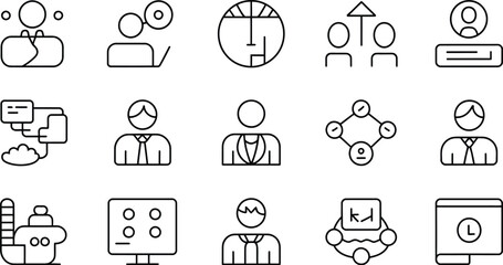 Aufkleber - A collection of fifteen different business and technology related line art icons