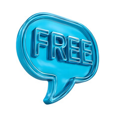 Wall Mural - Vibrant blue glossy 3D speech bubble with the word  FREE  prominently displayed as an attention grabbing icon or symbol