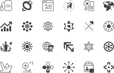 Fototapete - A collection of various black and white icons on a light gray background grid