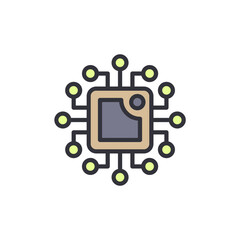 Poster - Stylized Illustration Of Computer Chip With Glowing Node Connections