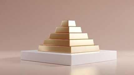 Poster - Golden Pyramid Structure on White Display Surface with Soft Background