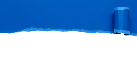 Leinwandbilder - Torn Blue Paper Revealing Black Background with Curled Edge for Texture Design or Abstract Concept