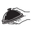 © KHALID  - Hand holding a covered serving dish simple black and white restaurant illustration