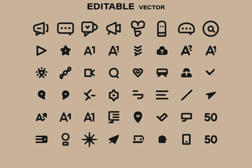 Poster - Collection of editable vector icons representing various communication navigation and user interface elements on a neutral background