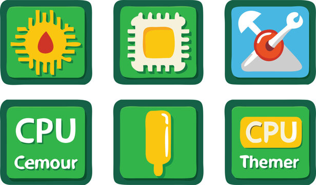 Six modern flat design icons arranged in a clean 2x3 grid layout