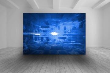 Poster - White room with abstract blue picture