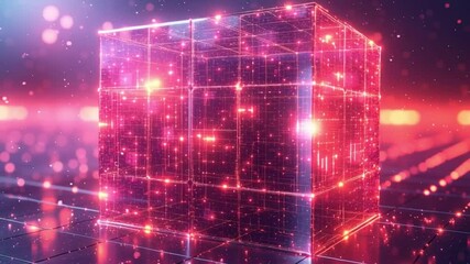 Poster - Digital Realm: Illuminated within a dynamic abstract realm, a gleaming cube pulsates with energy. Evoking the boundless potential of data in a futuristic world of technological innovation