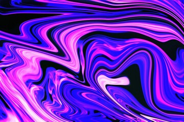 Poster - Abstract purple and magenta ribbons are twisting across black background in flat design