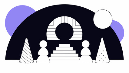 Aufkleber - Abstract illustration with geometric shapes including circles cones and stylized figures created with generated ai
